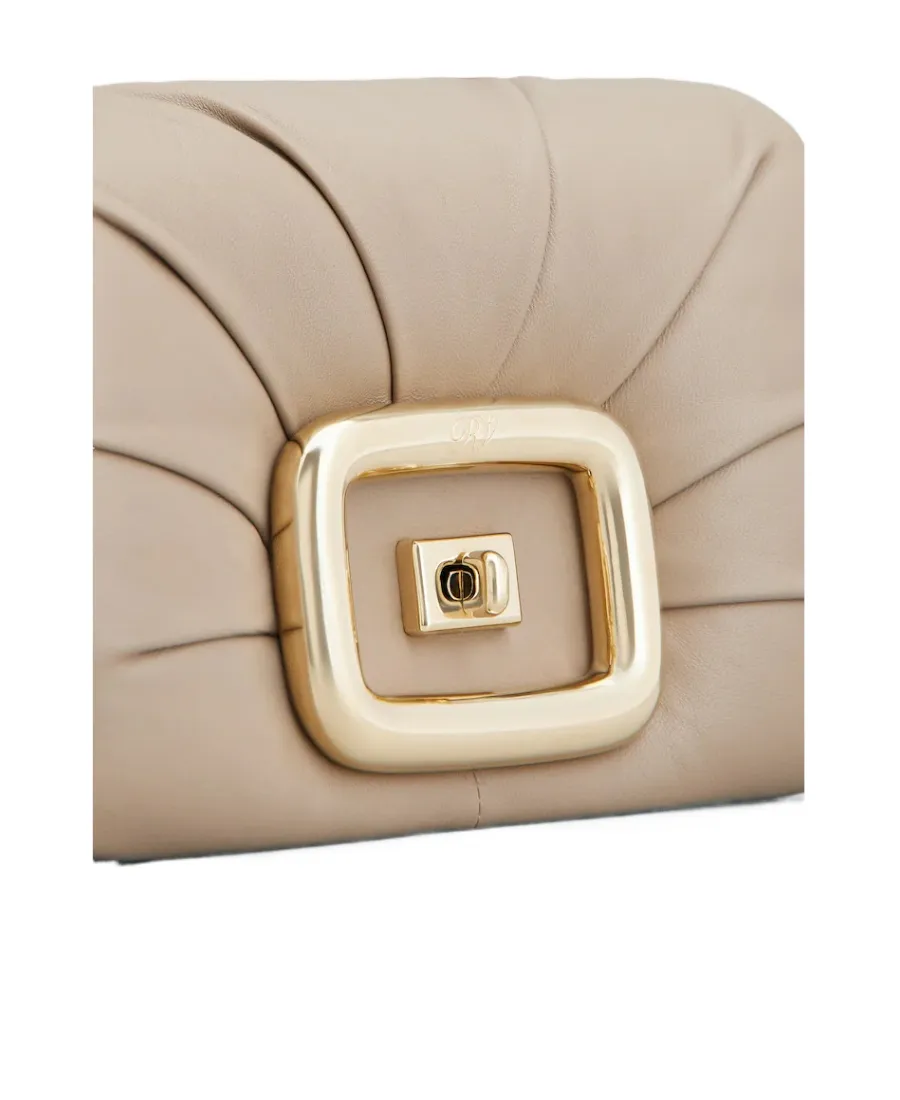 Logo Engraved Foldover Top Shoulder Bag