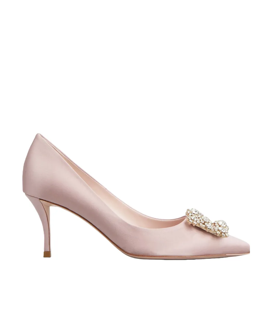 Flower Strass Buckle Pumps In Satin