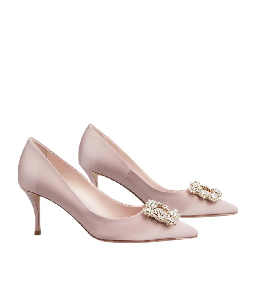 Flower Strass Buckle Pumps In Satin