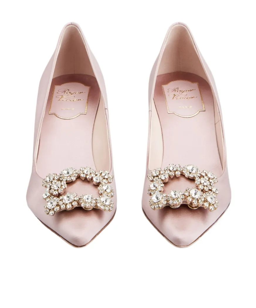 Flower Strass Buckle Pumps In Satin