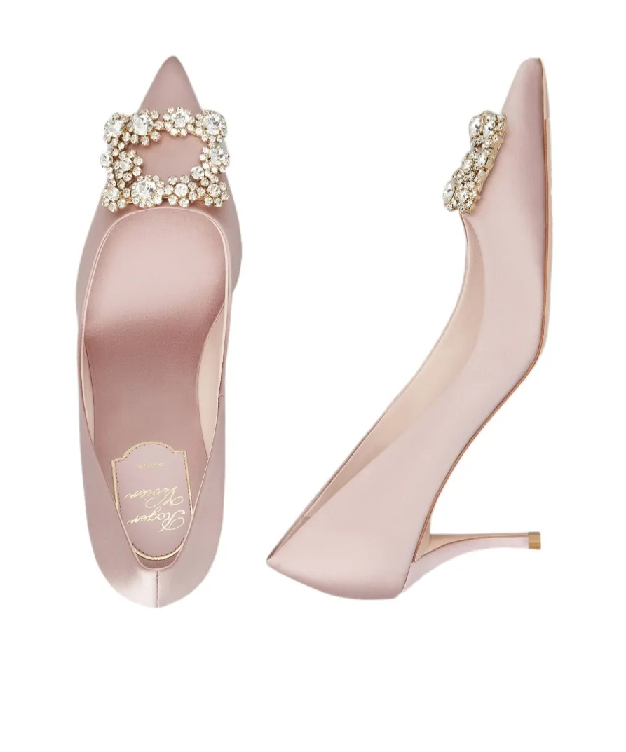 Flower Strass Buckle Pumps In Satin