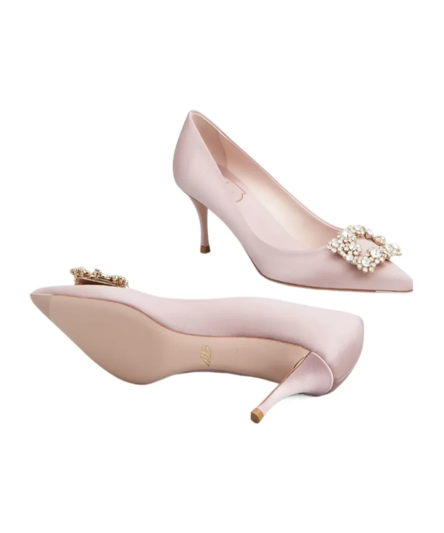 Flower Strass Buckle Pumps In Satin