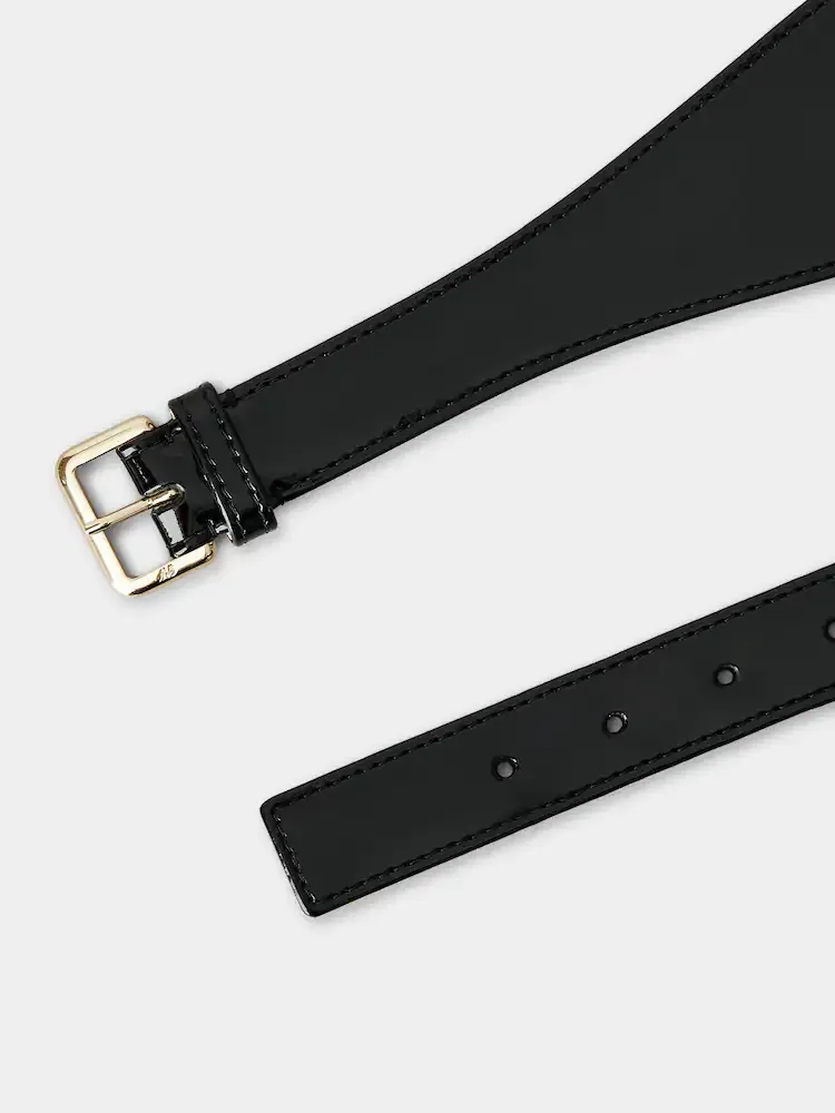 Viv' Choc Lacquered Buckle Belt In Patent Leather