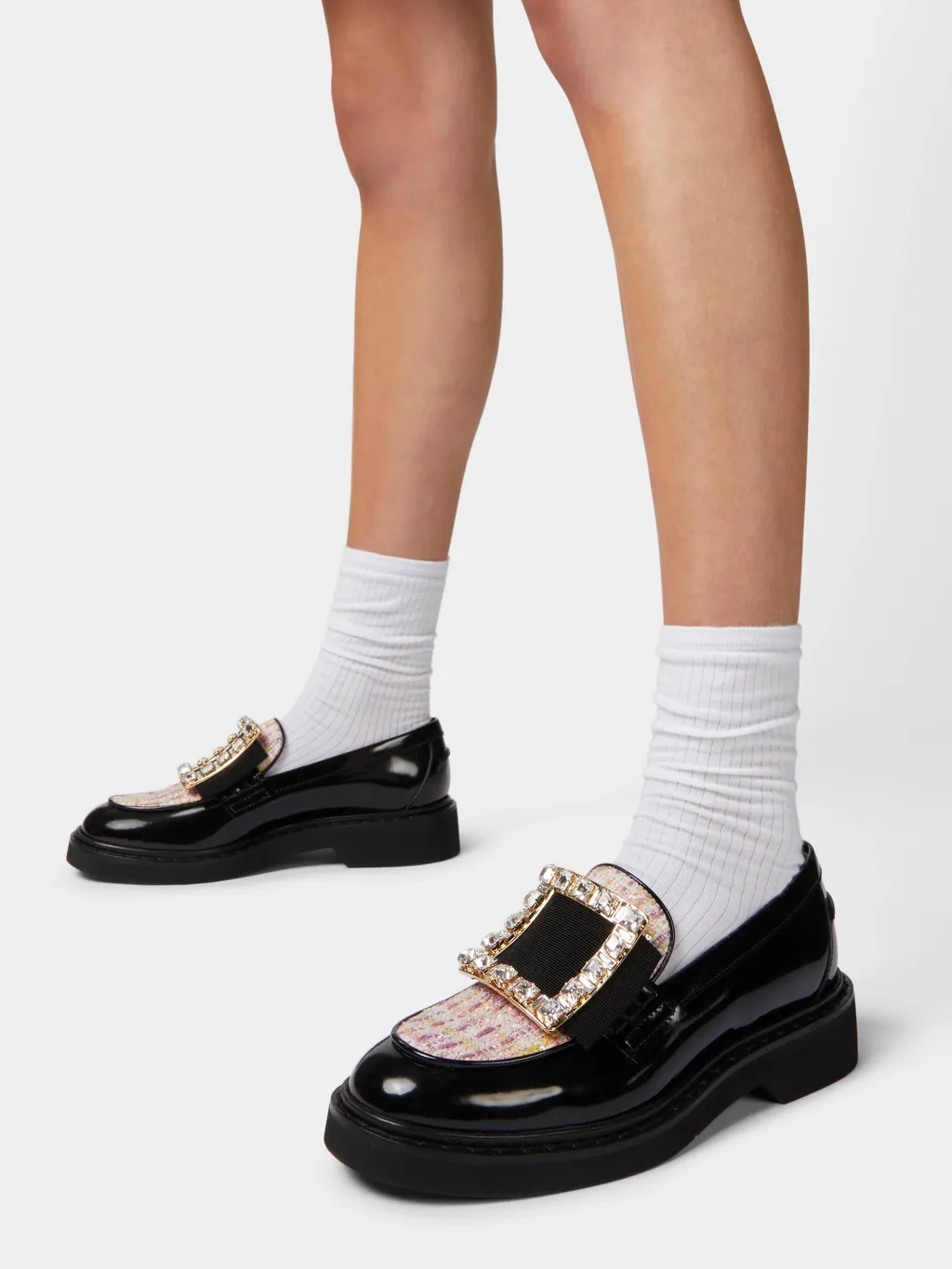 Viv' Rangers Strass Buckle Loafers In Patent Leather