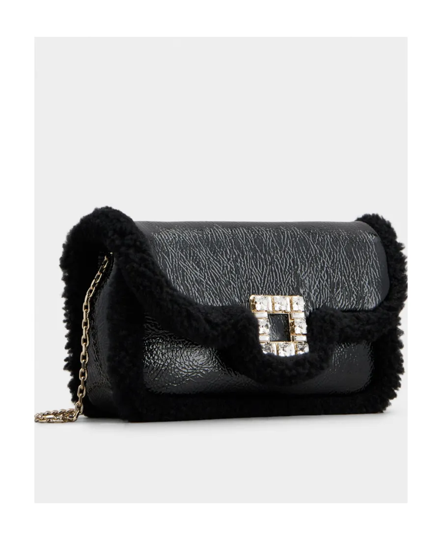 Jeu De Fille Viv' Shearling Strass Buckle Clutch Bag In Patent Leather