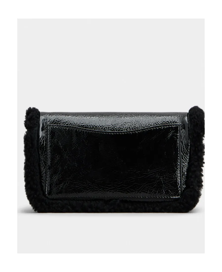 Jeu De Fille Viv' Shearling Strass Buckle Clutch Bag In Patent Leather