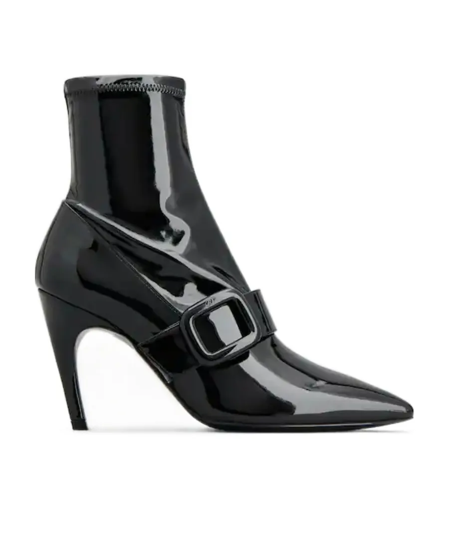 Viv' Choc Stretch Lacquered Buckle Ankle Boots