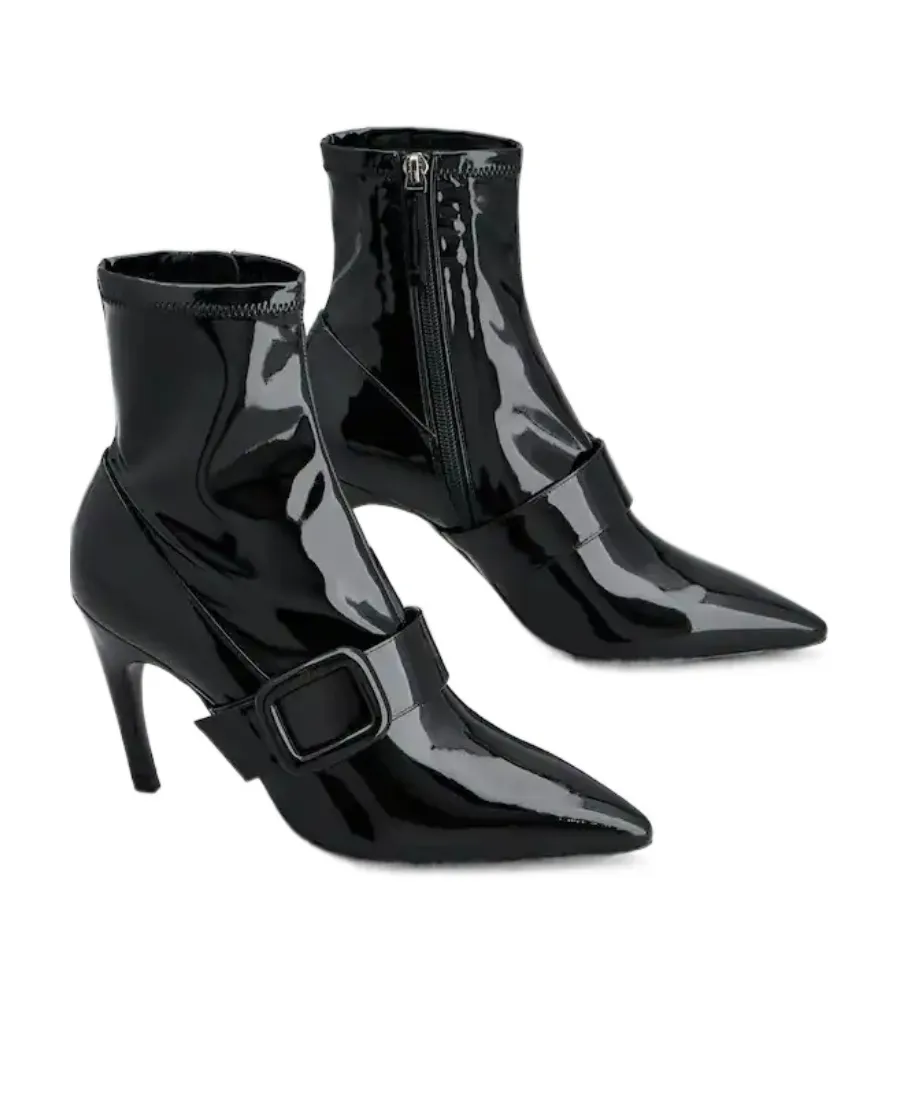 Viv' Choc Stretch Lacquered Buckle Ankle Boots