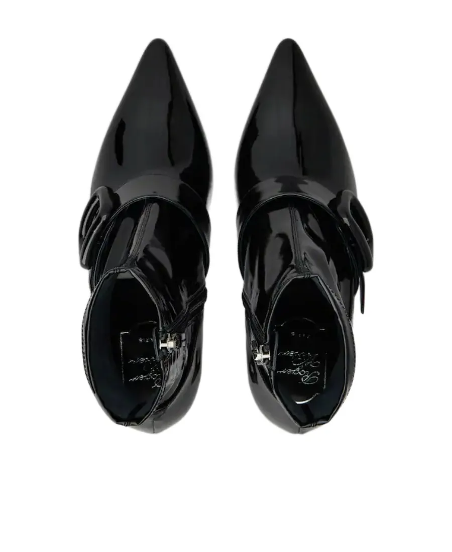 Viv' Choc Stretch Lacquered Buckle Ankle Boots