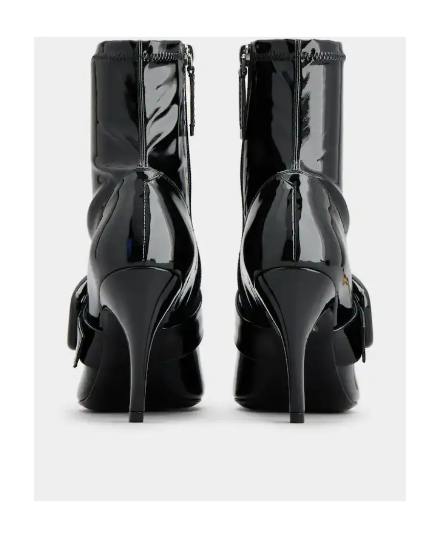 Viv' Choc Stretch Lacquered Buckle Ankle Boots