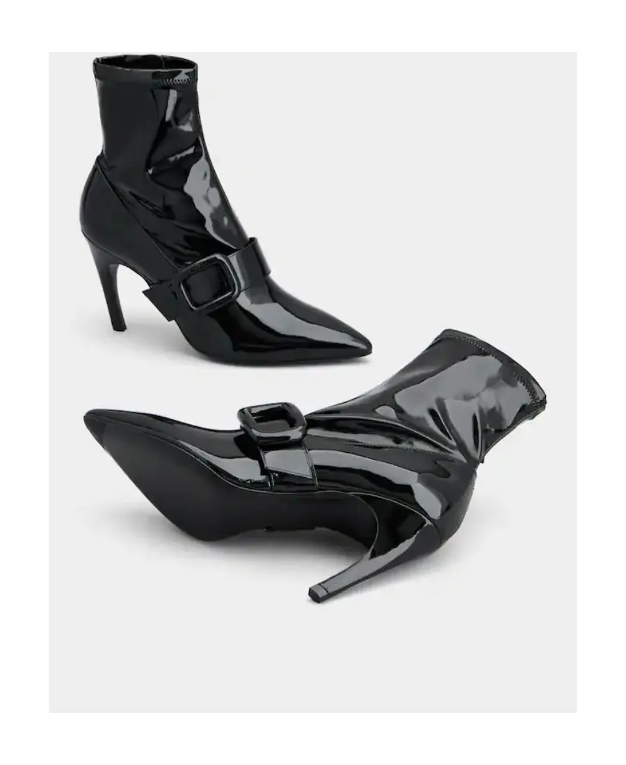 Viv' Choc Stretch Lacquered Buckle Ankle Boots