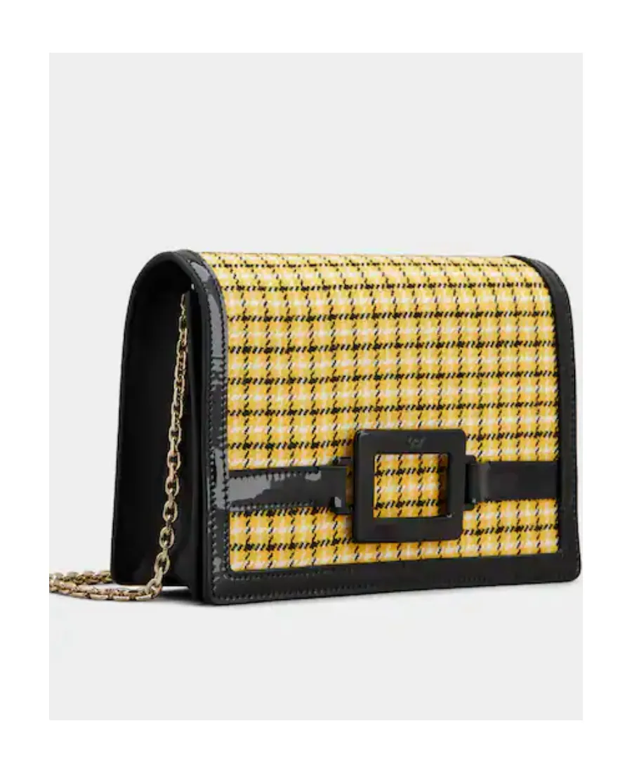 Checked Foldover Top Clutch Bag