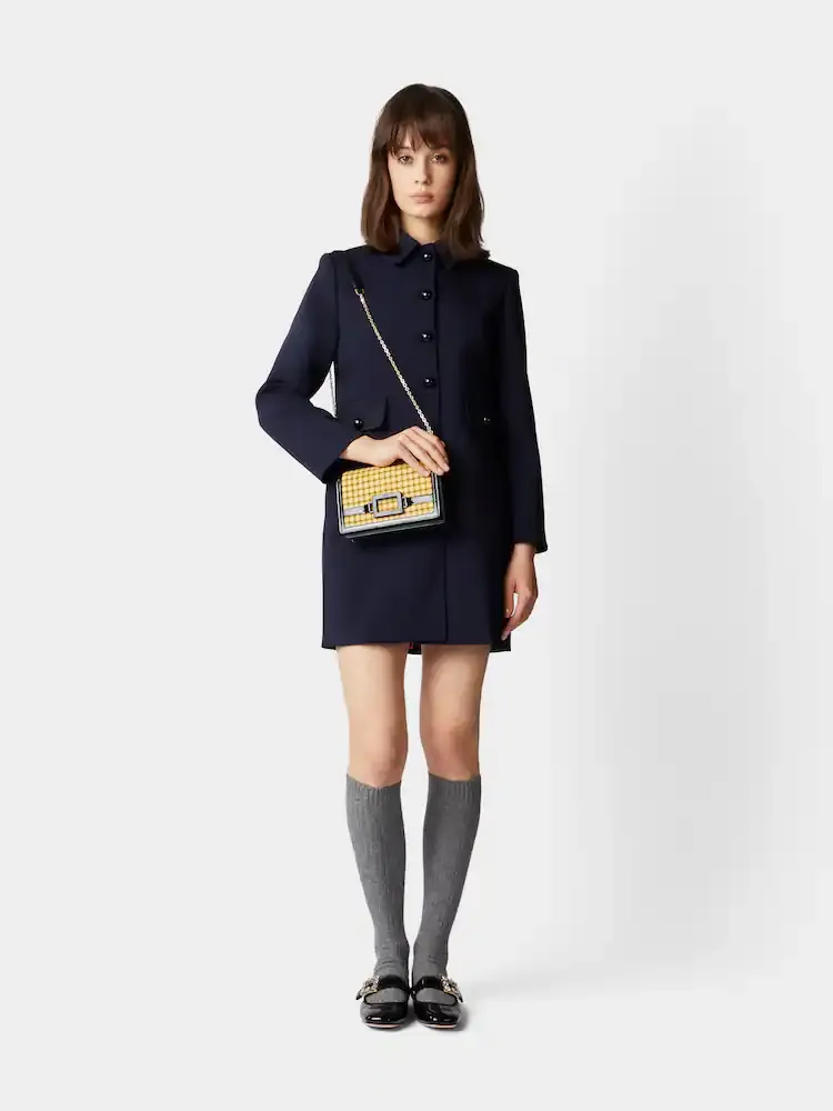 Checked Foldover Top Clutch Bag