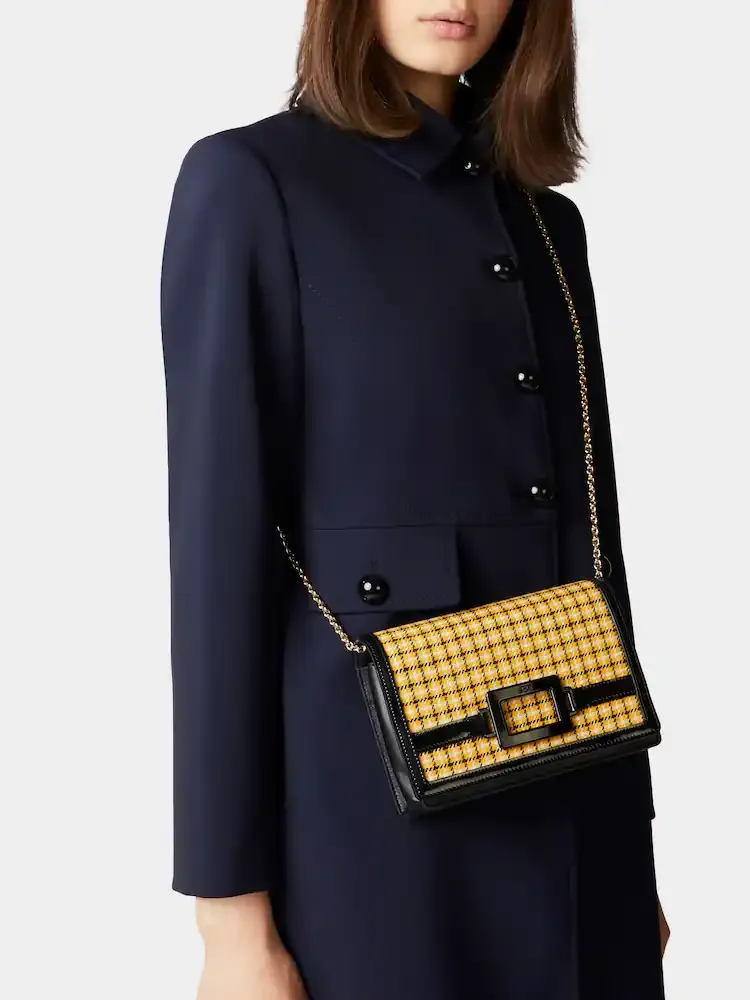 Checked Foldover Top Clutch Bag