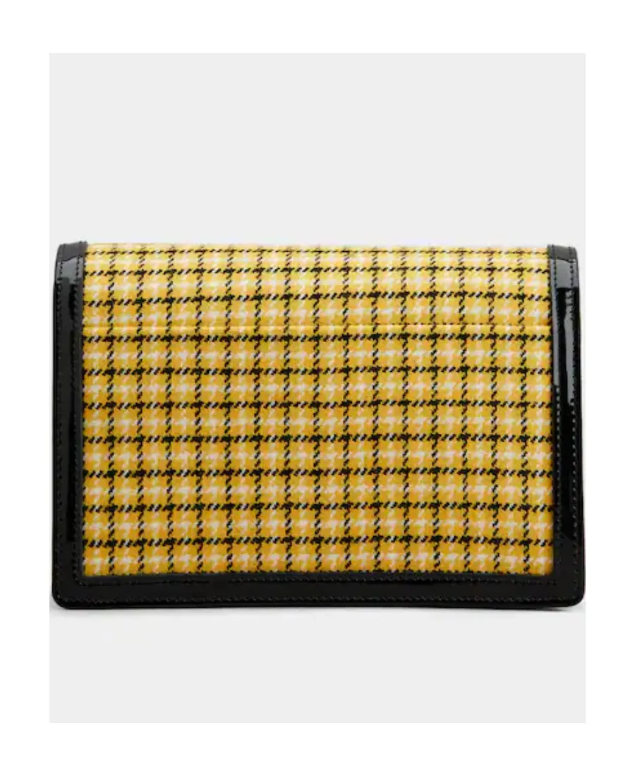 Checked Foldover Top Clutch Bag