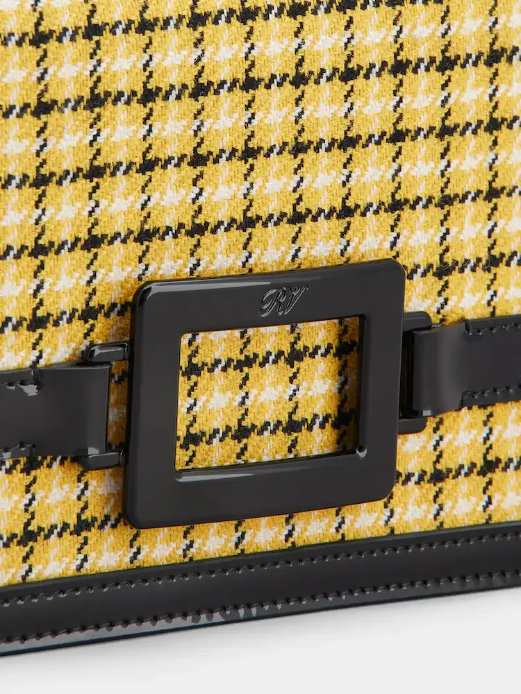 Checked Foldover Top Clutch Bag