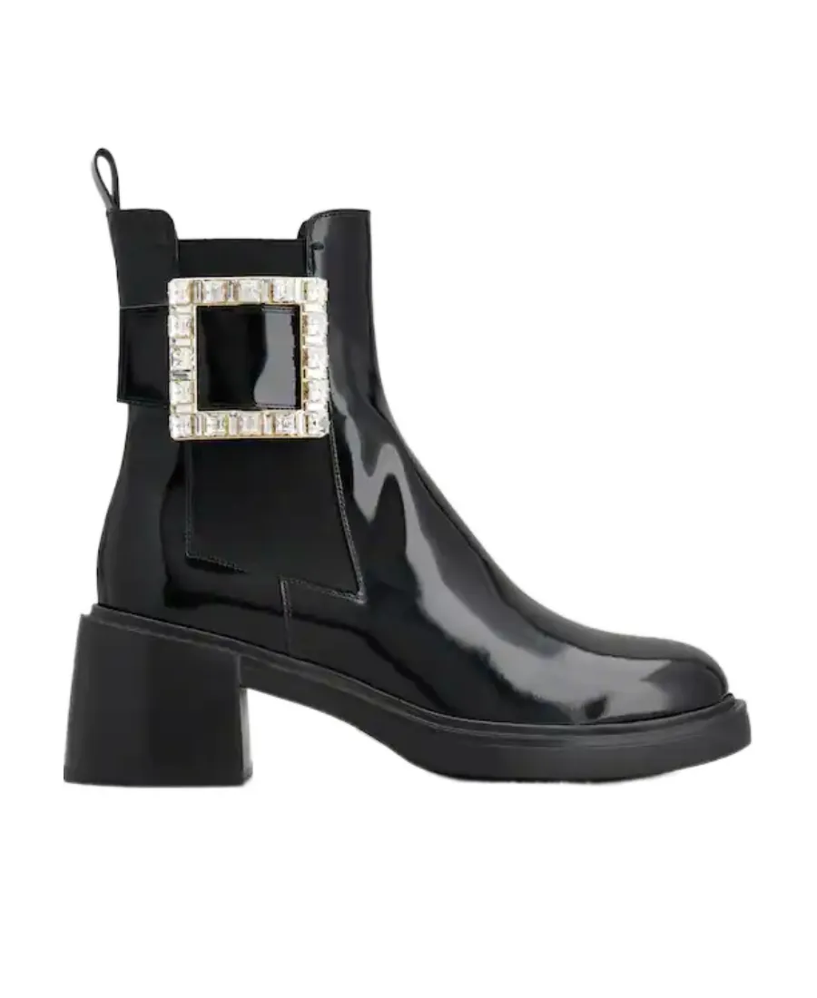 Viv' Rangers Strass Buckle Chelsea Ankle Boots In Patent Leather