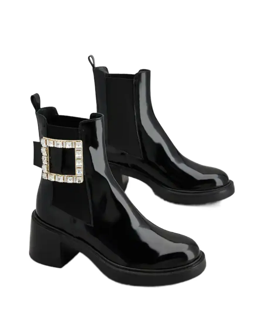 Viv' Rangers Strass Buckle Chelsea Ankle Boots In Patent Leather