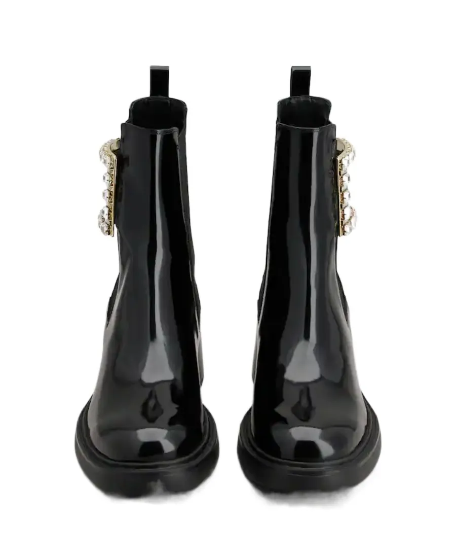 Viv' Rangers Strass Buckle Chelsea Ankle Boots In Patent Leather