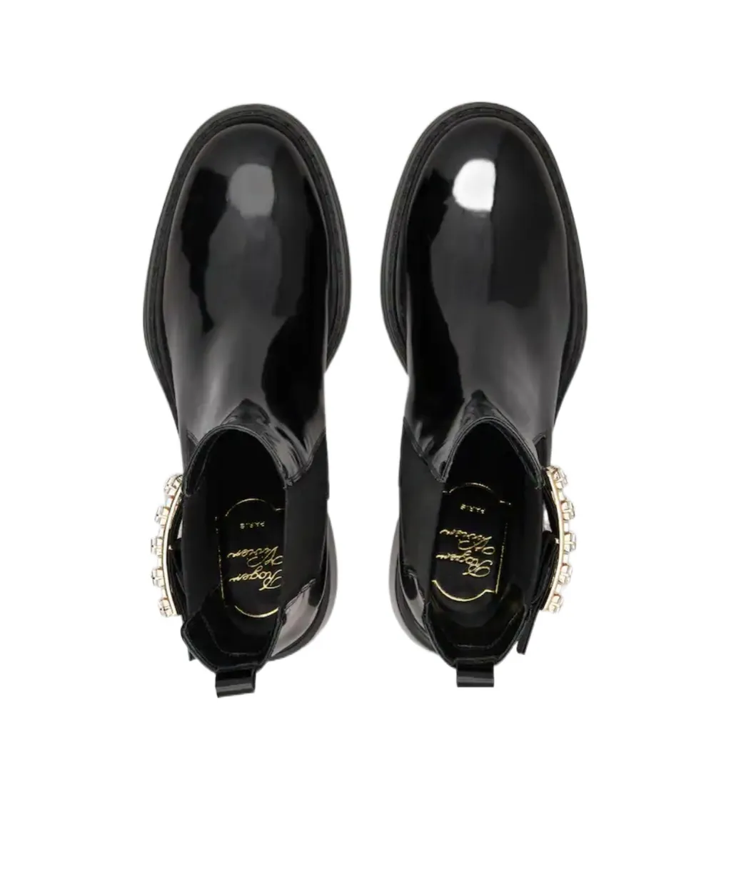 Viv' Rangers Strass Buckle Chelsea Ankle Boots In Patent Leather