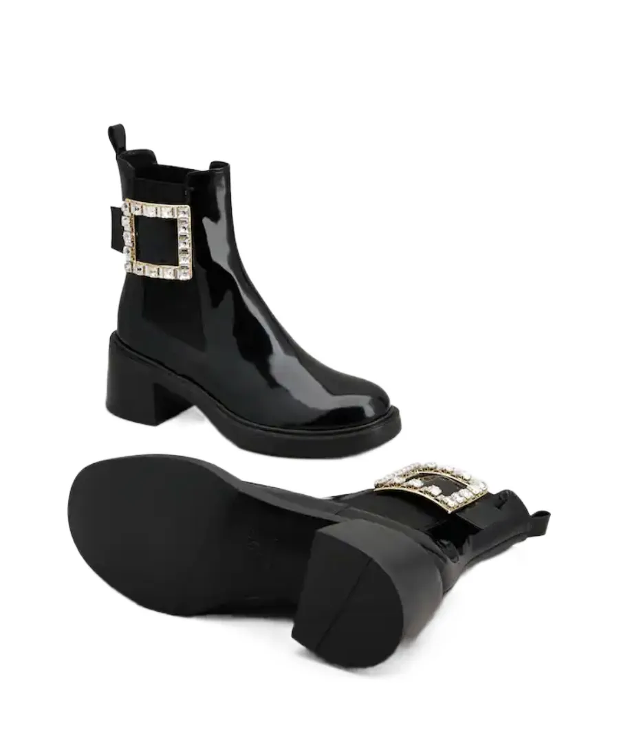 Viv' Rangers Strass Buckle Chelsea Ankle Boots In Patent Leather