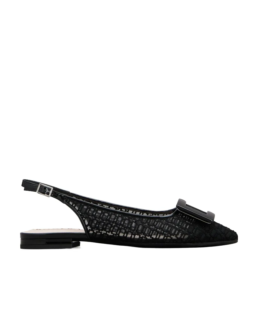 Gomettine Net Heel Buckle Ballet Flats
