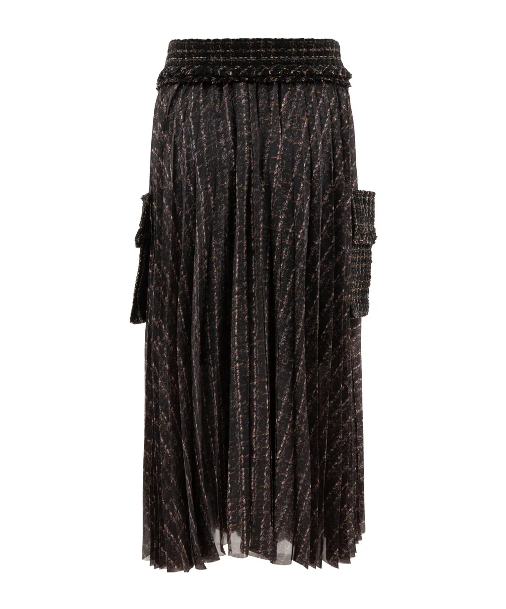 Pleated Tweed Midi Skirt