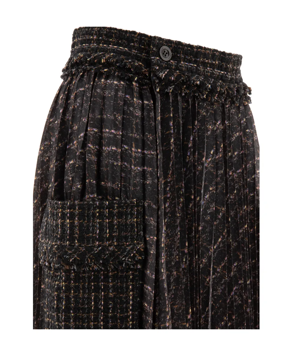 Pleated Tweed Midi Skirt
