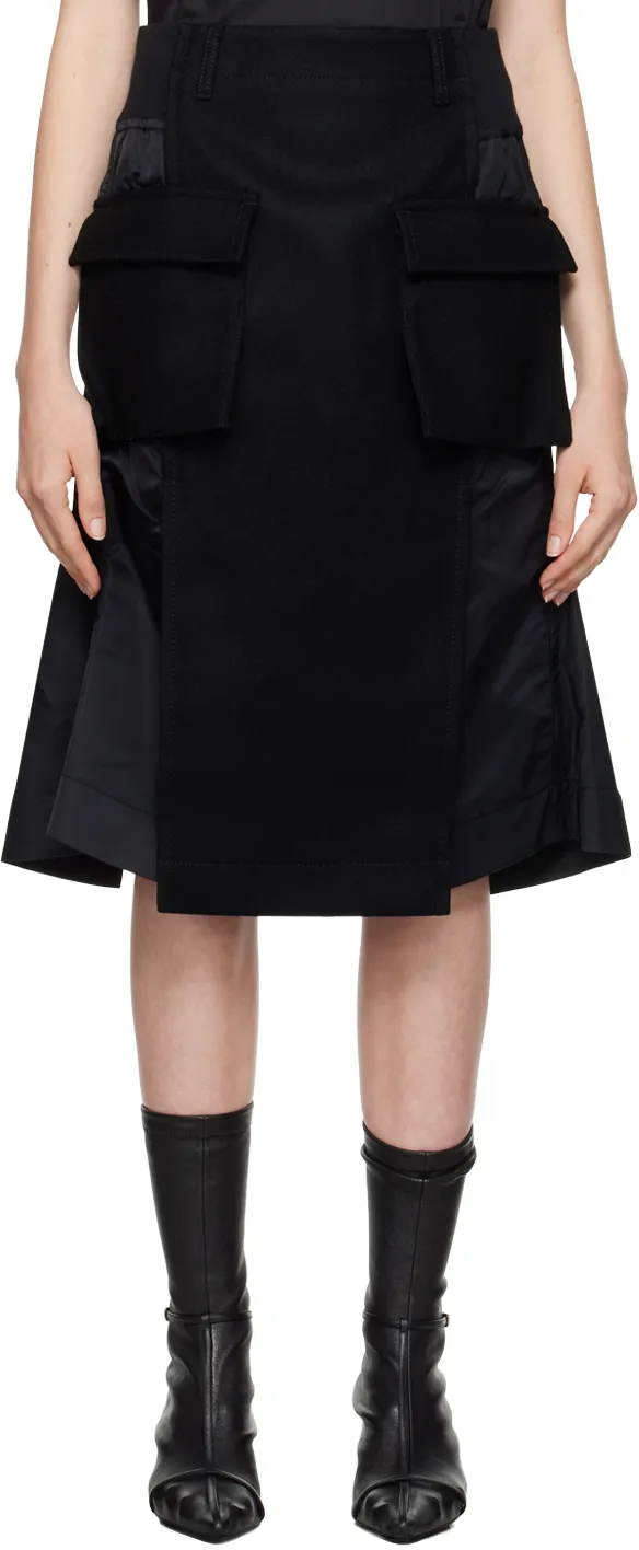 High Waist Panelled Cargo Midi Skirt