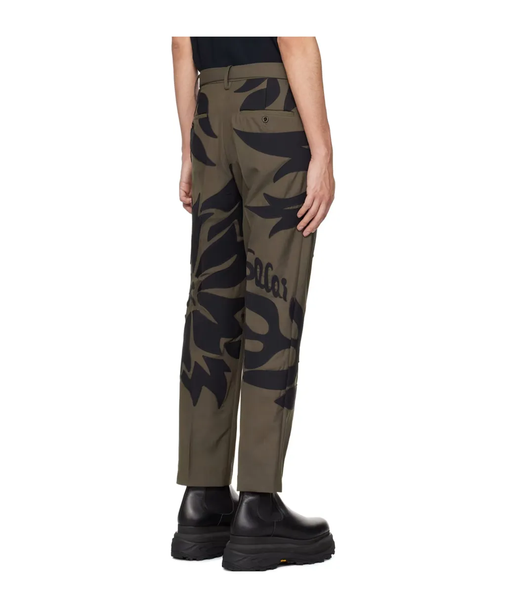 Floral Decal Details Casual Pants