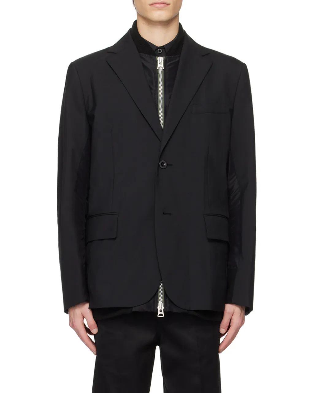 Layered Zipped Single-Breasted Blazer