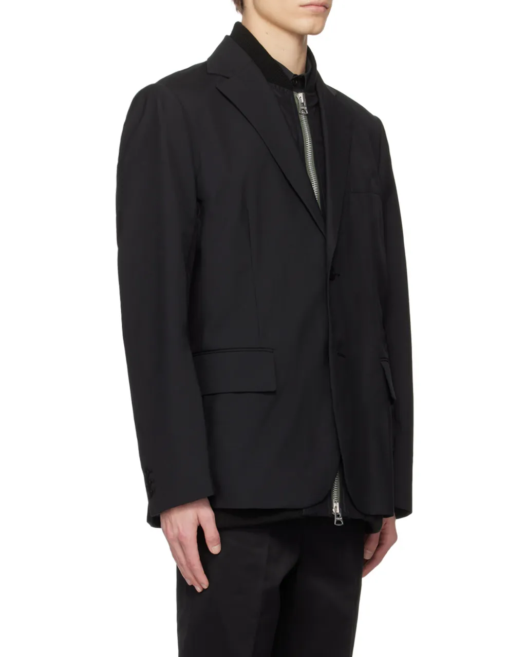Layered Zipped Single-Breasted Blazer