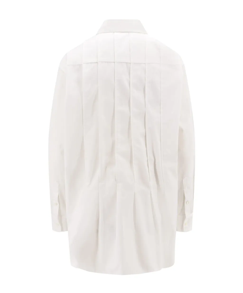 Collared Pleated Long-Sleeved Shirt