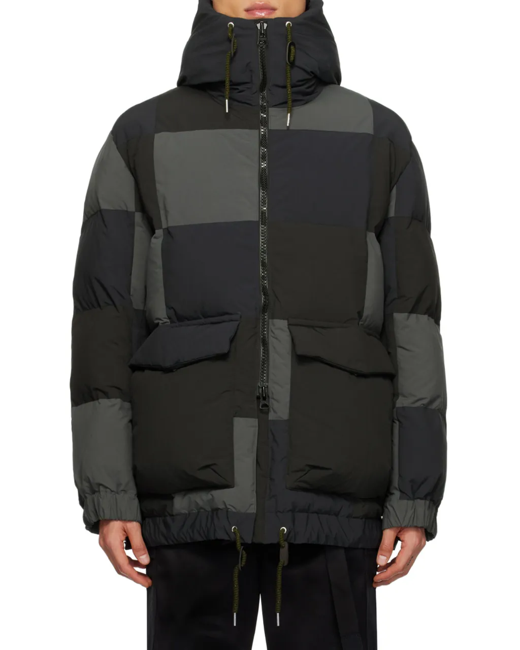 Checkerboard-Print Padded Jacket