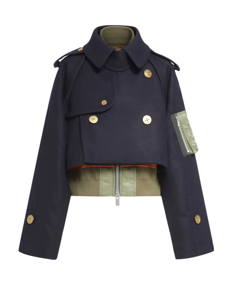 Double-Breasted Layered Wool Jacket