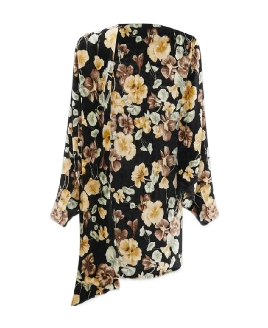 Draped Floral Patterned Dress
