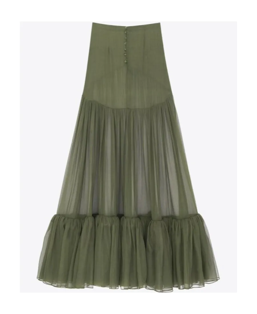 Ruffled Long Skirt In Silk