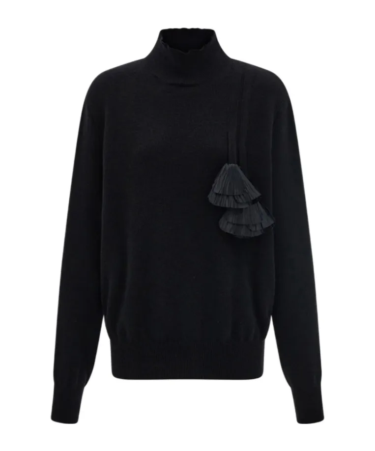 Flower Embellished Turtleneck Jumper