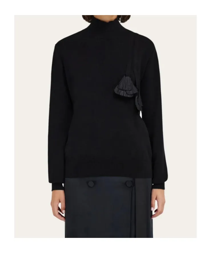 Flower Embellished Turtleneck Jumper