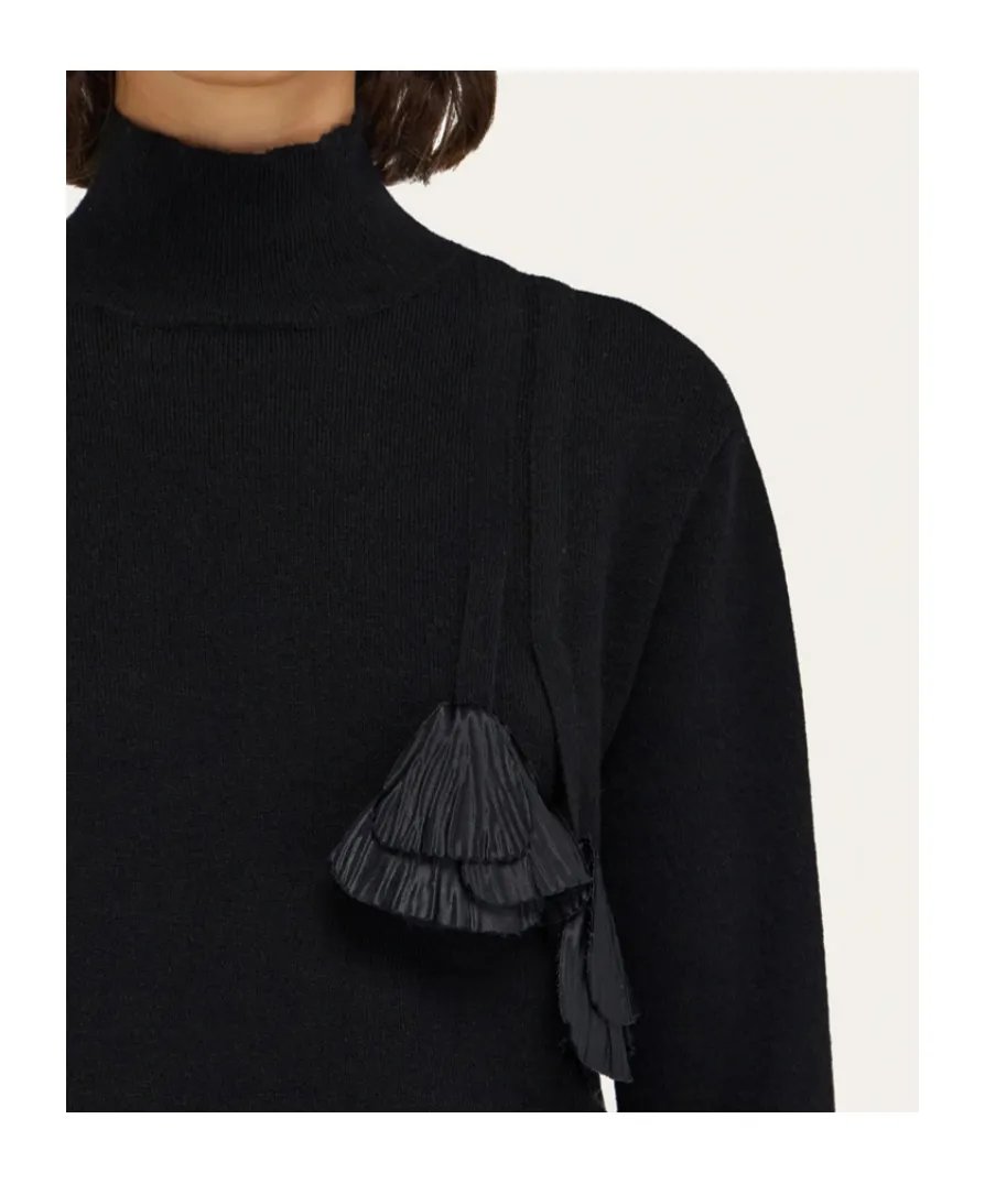 Flower Embellished Turtleneck Jumper
