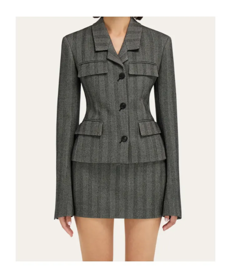 Chevron Single-Breasted Blazer