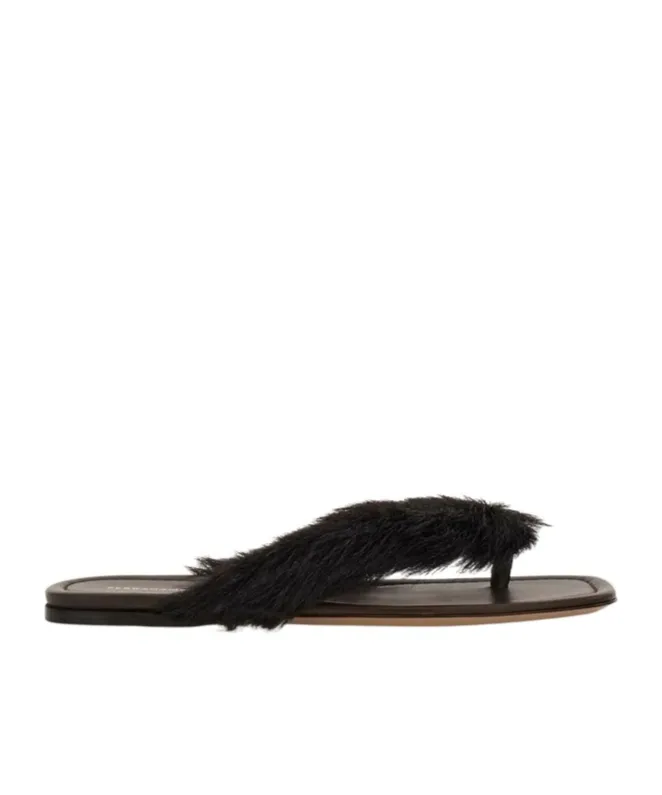 Thong Sandal With Fur Detail