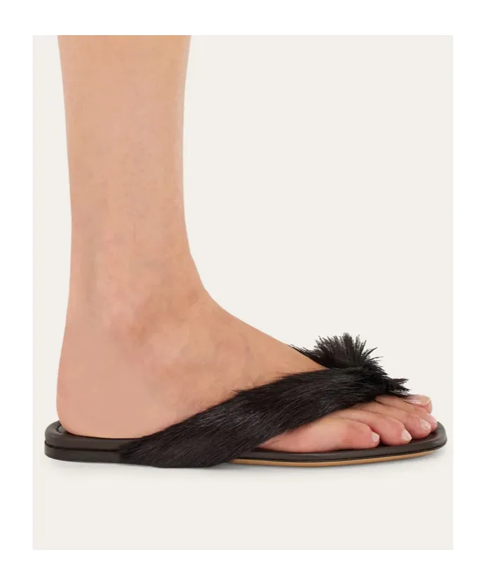 Thong Sandal With Fur Detail