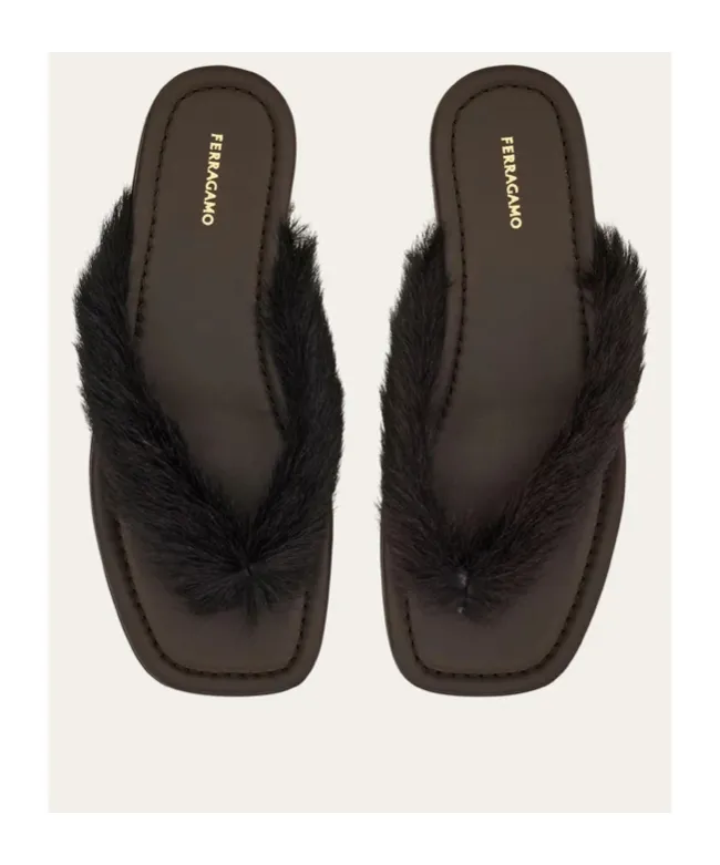 Thong Sandal With Fur Detail