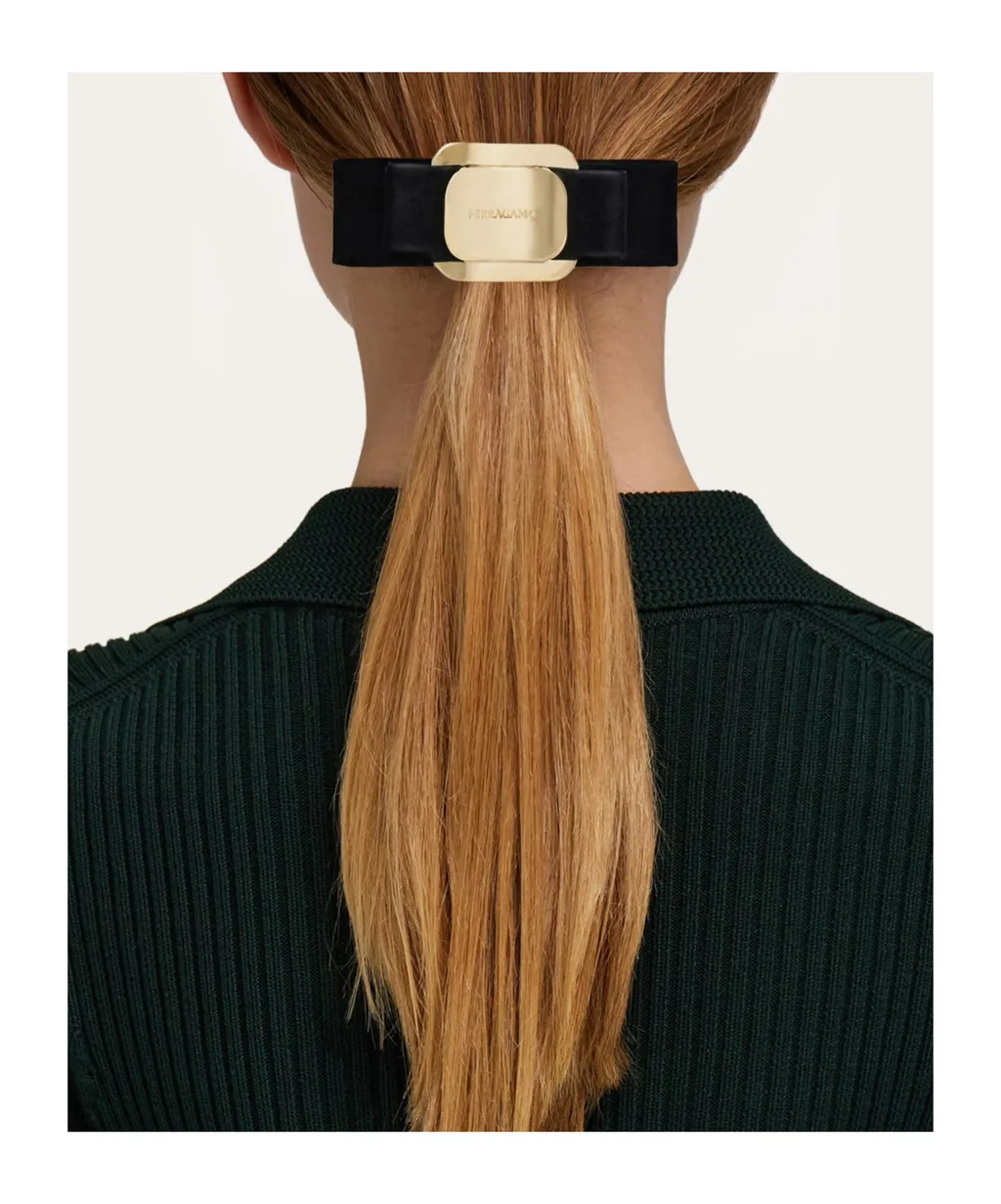 Leather Hair Clip With Bow Embellishment