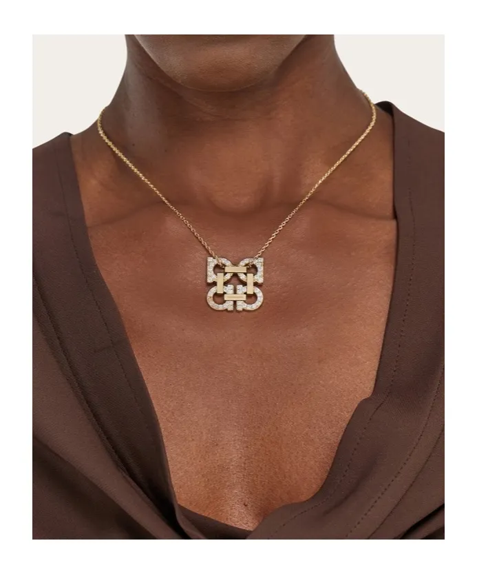 Crystal Embellished Four Gancini Pendant Necklace