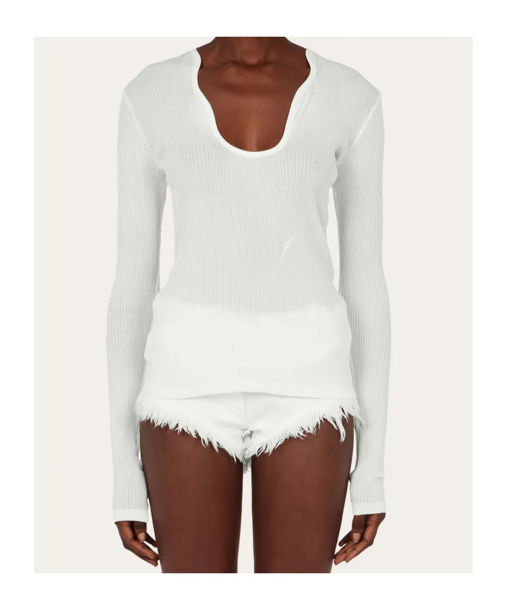 Rippled Neckline Ribbed Top