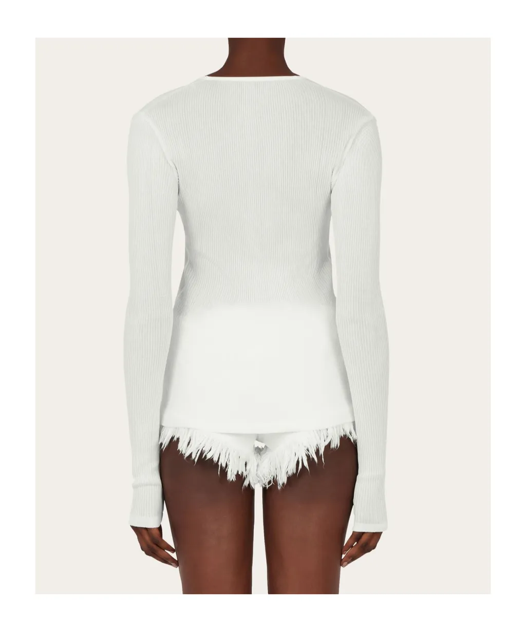 Rippled Neckline Ribbed Top