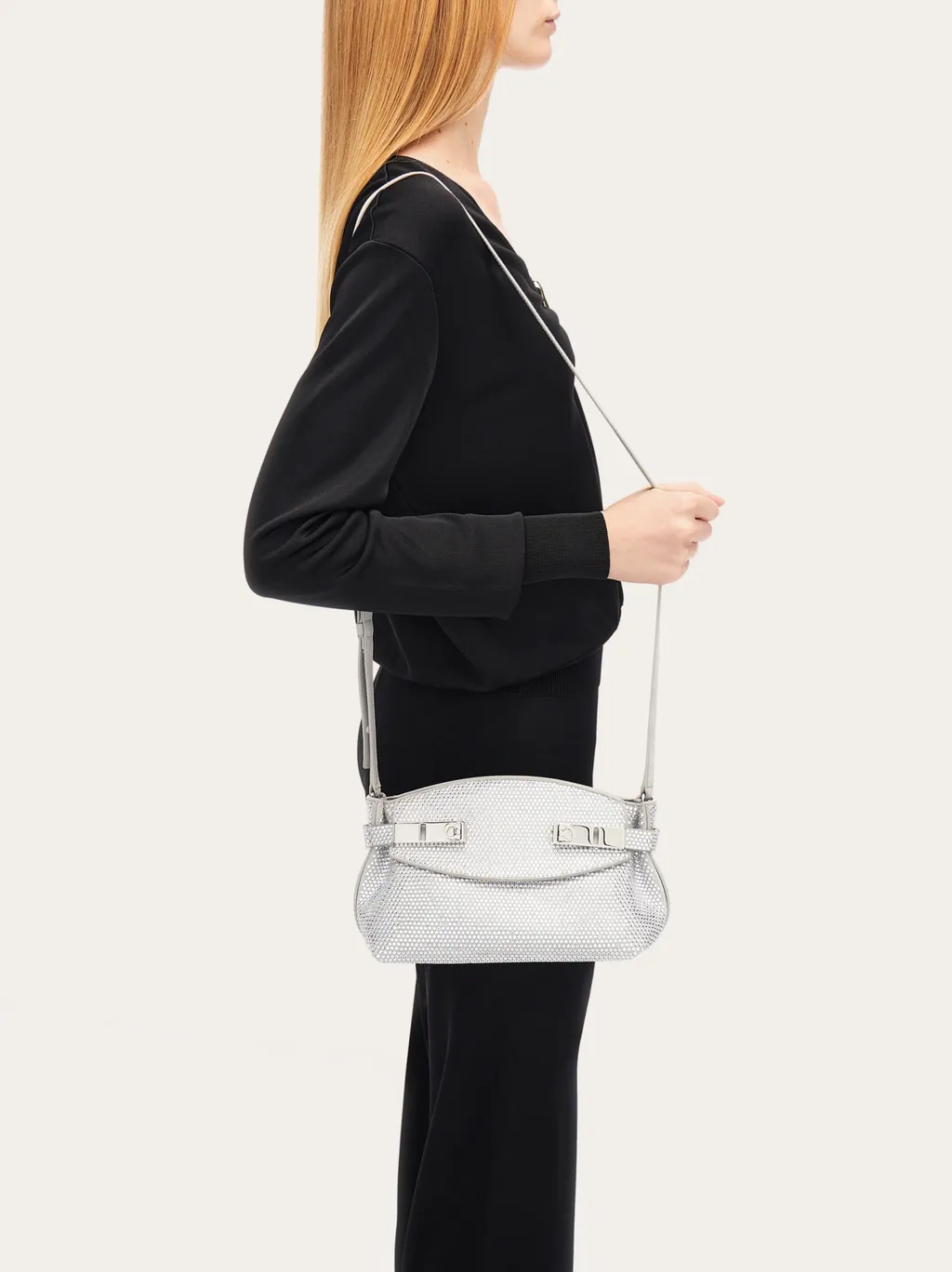 Crystal Decorated Mini Hug Shoulder Bag