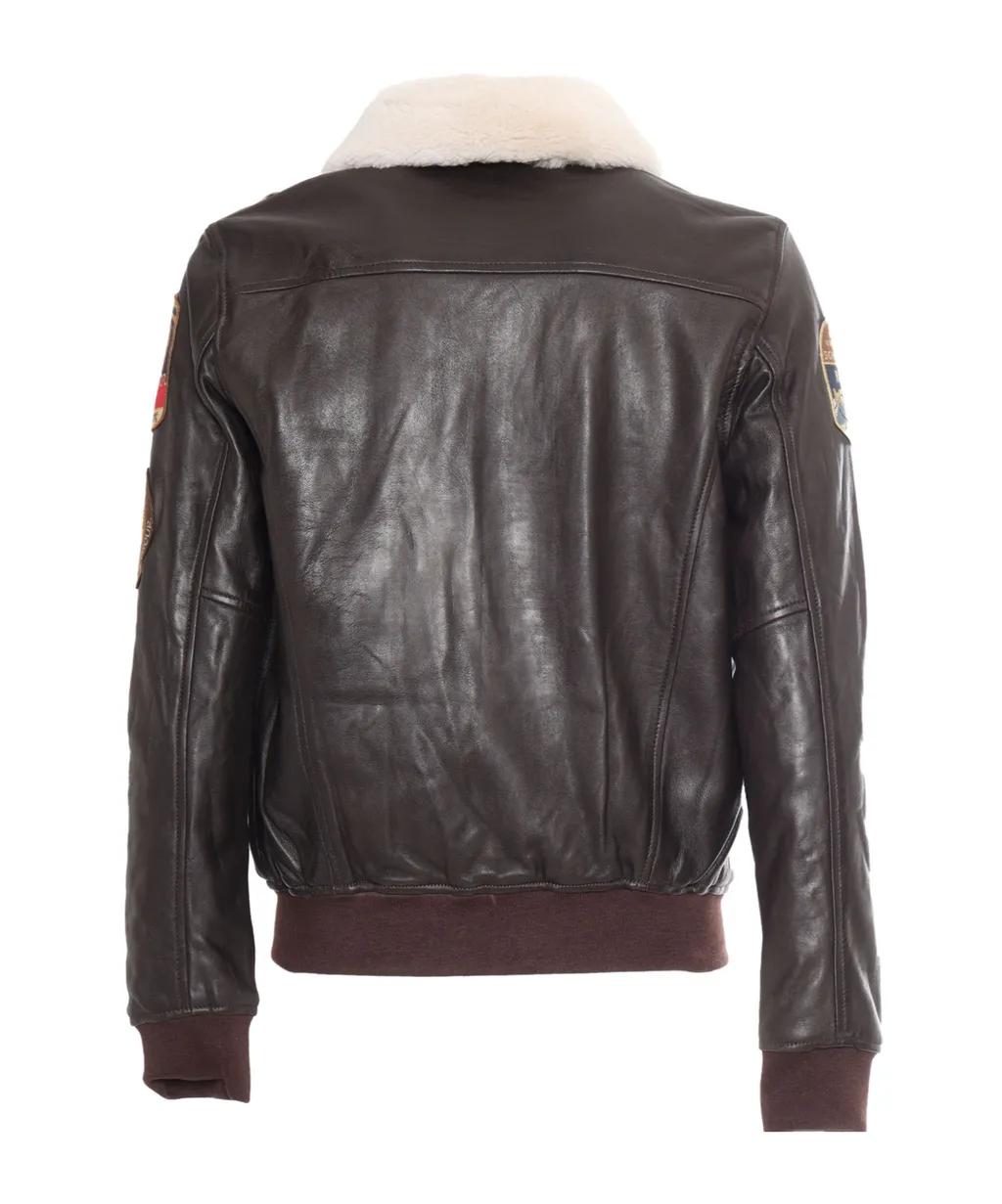 Leather Bomber Jacket With Patches